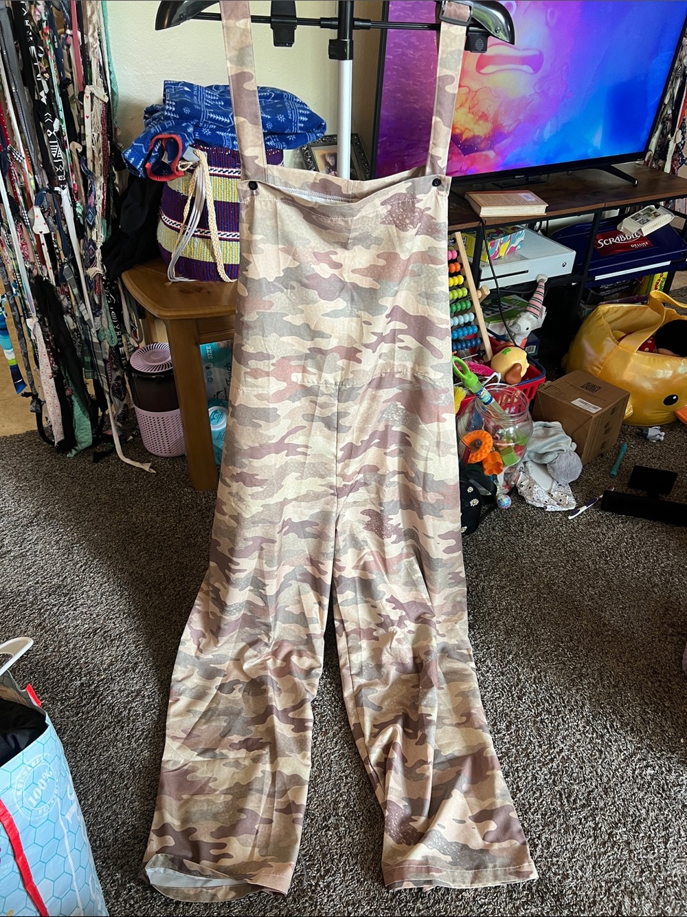 Camouflage Wide-Leg Strappy Jumpsuit - Beige/Green